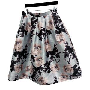 ANGL‎ Taffeta Skirt Womens Large Blue Pink Floral Midi Pleated Full Cottagecore